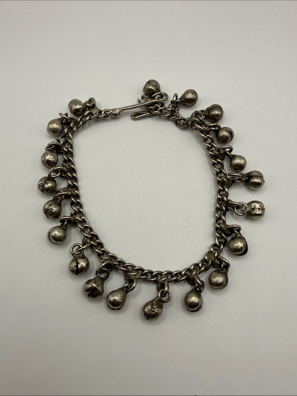 Vintage Silver India Indian Jingle Beaded Bangle Cuff Statement Bracelet